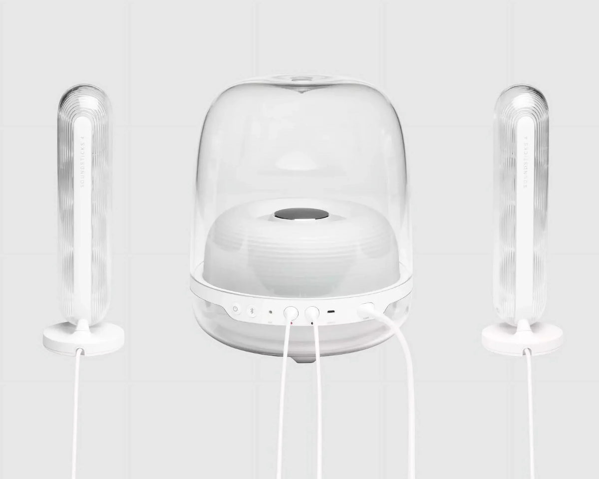 Kardon 4 HKSOUNDSTICK4WAM-Z SoundSticks Certified White Bluetooth - System, Restored 2.1 Speaker Wireless Refurbished Harman