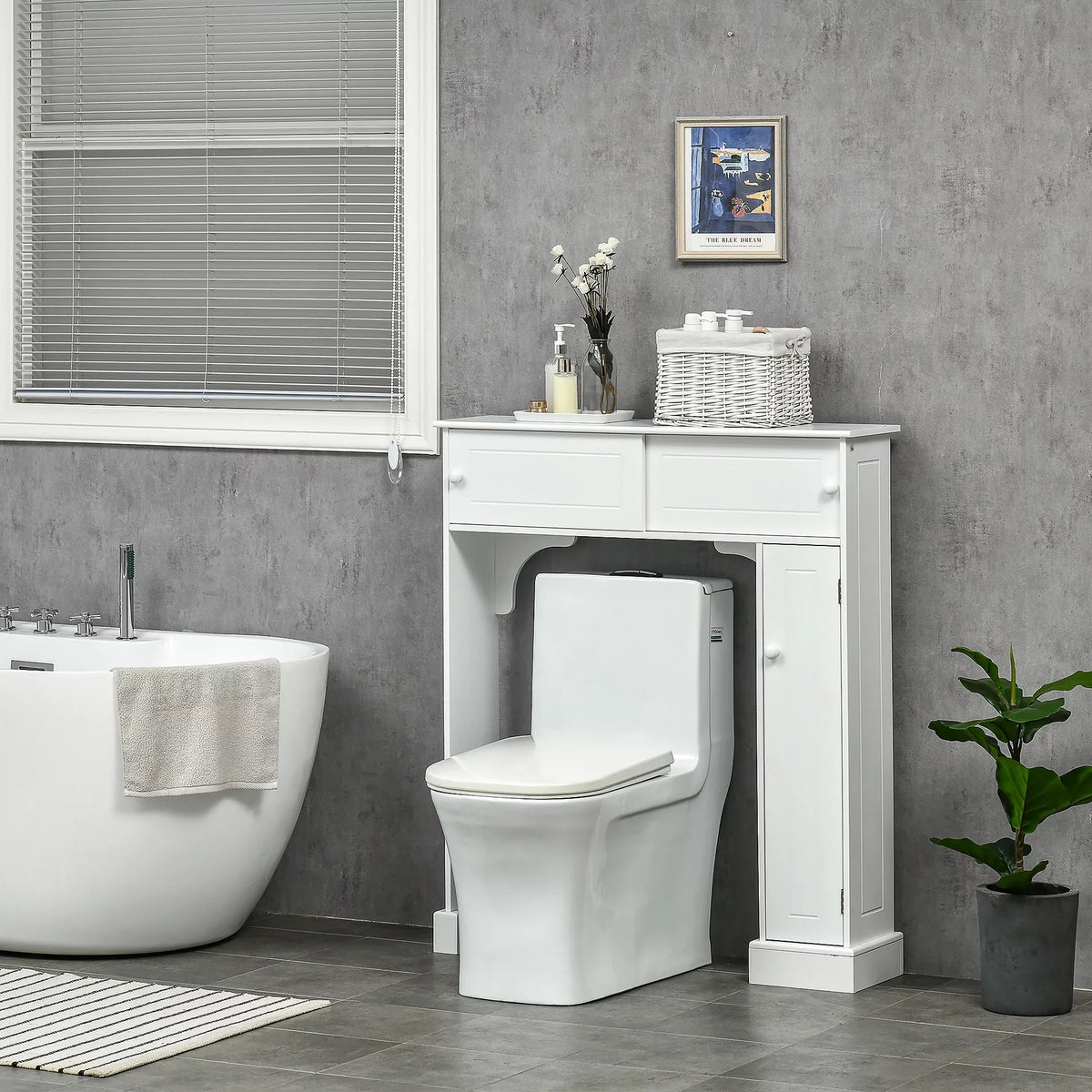 Over Freestanding Toilet Shelves, Storage Organizer Cabinet, kleankin Bathroom White Toilet Rack, with Adjustable the Bathroom