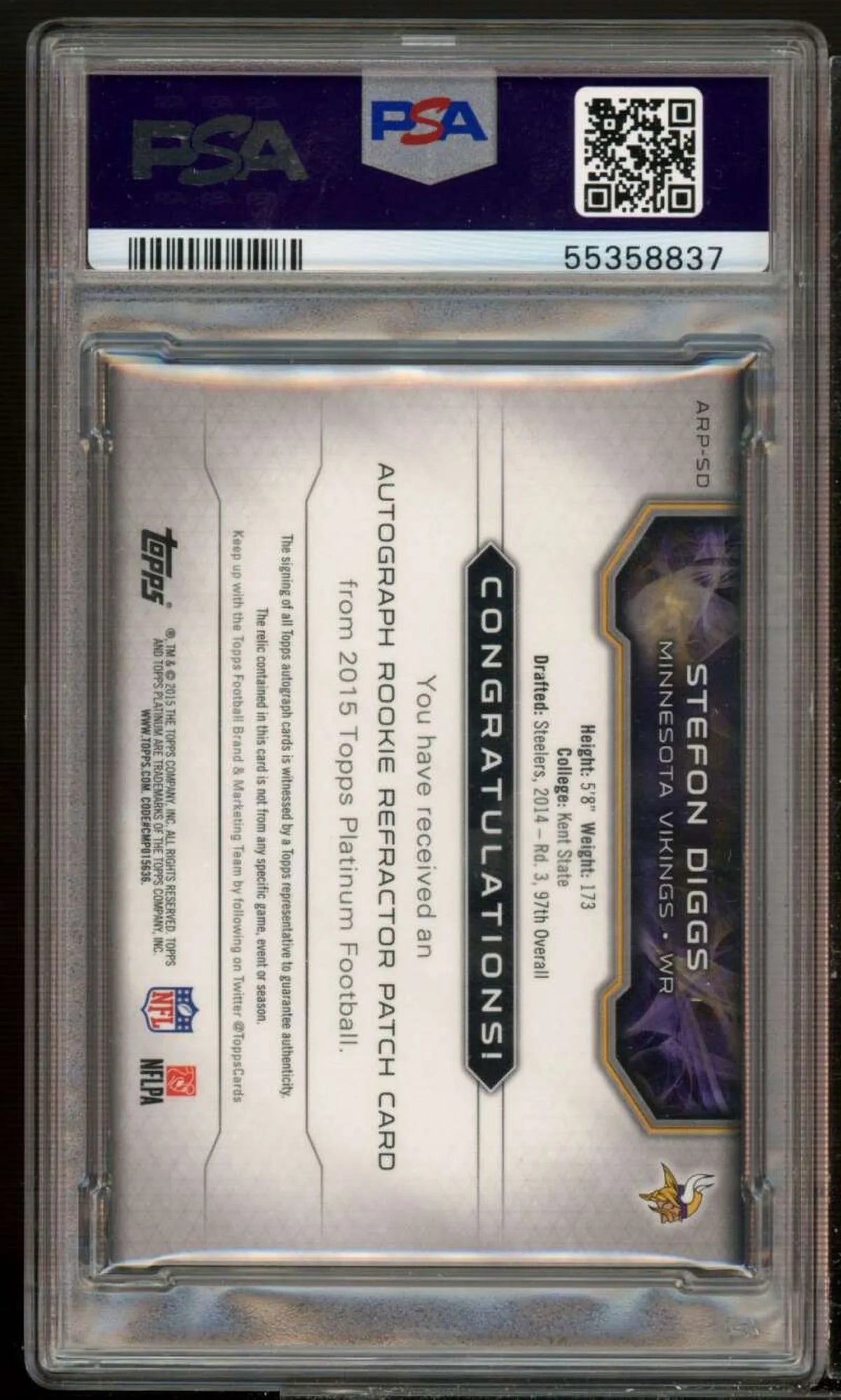 Stefon 2) PSA #arpsd 2015 Auto Platinum RC 8 Black (pop Topps Refractor Diggs