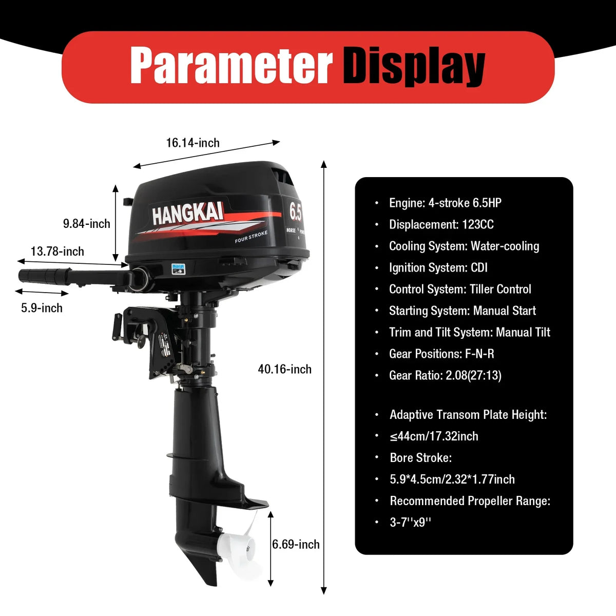 System Duty 6000r/min 123CC Engine Motor Boat & Single Cylinder Anqidi Cooling Max CDI liquid Tiller 4 6.5HP Outboard Stroke Ignition Control with Heavy