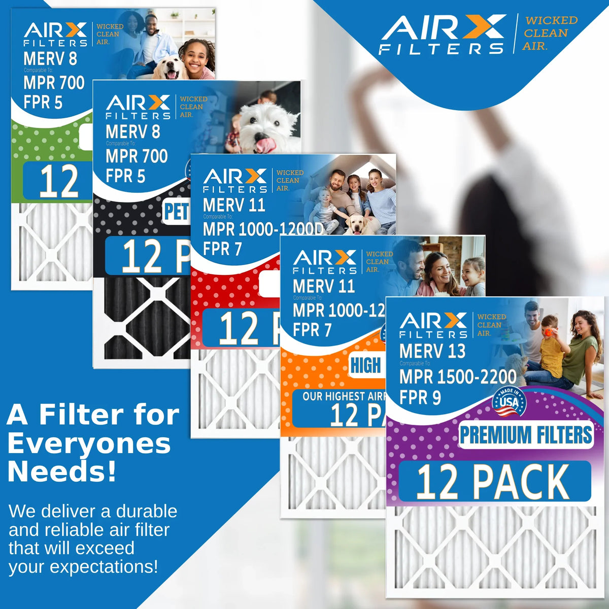 Pack Comparable AIR. - Furnace CLEAN AIRX 11 FILTERS Air Filters WICKED USA of 12 1000, 7 in MPR by 24x25x1 Filter & Made 1200 to Rating, MPR MERV FPR