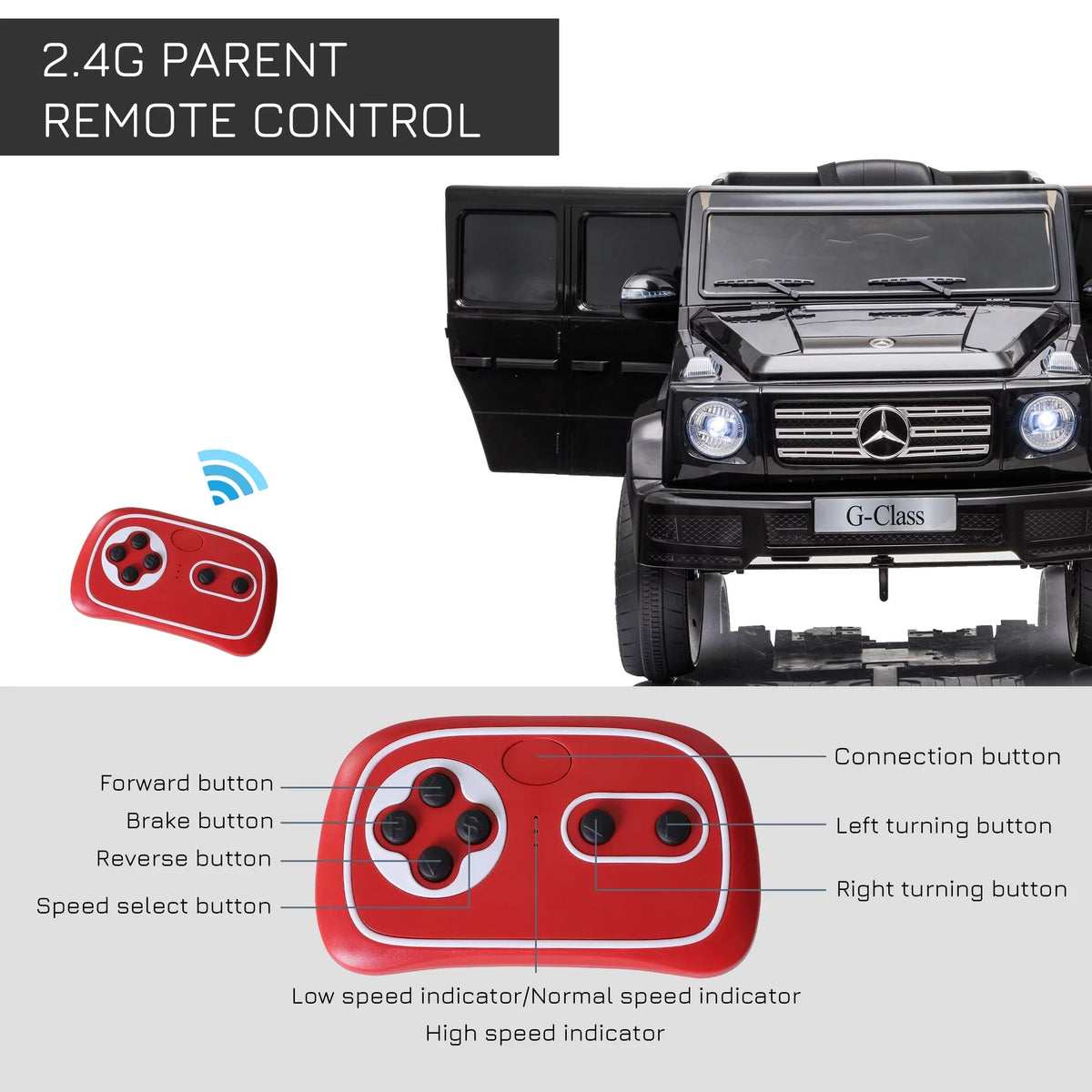 Powered Working Control, Suspension 12 Benz V G500 with Ride-On Headlights, Remote Mercedes & Bright Aosom