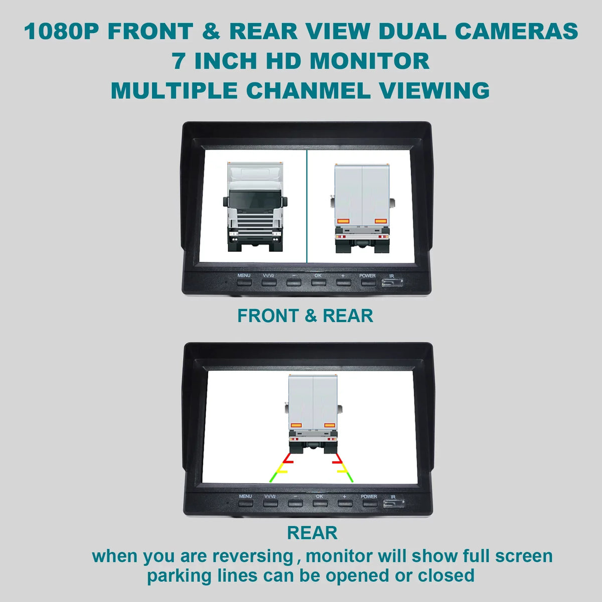with Truck Monitor Backup 7" Video Recorder Bus+2 Camera DVR Driving for RV BSD