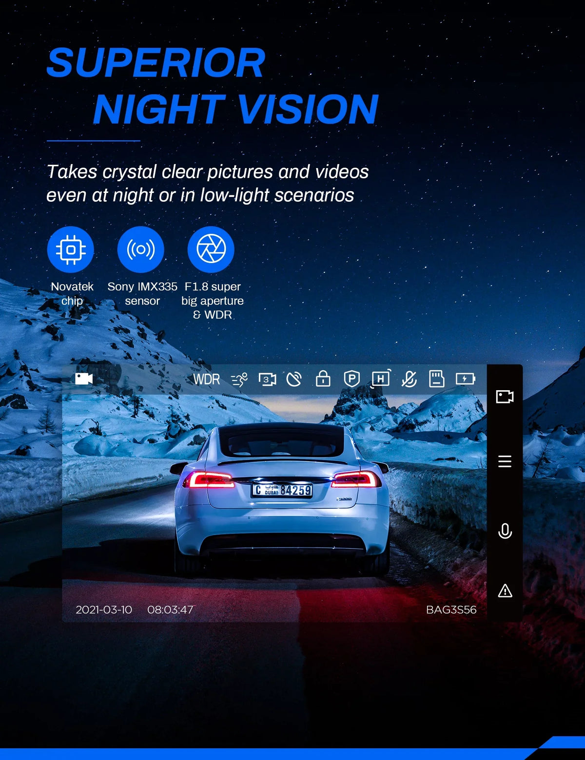 3 Car IPS Front Crosstour for GPS Backup Cam, Dash Cars inch Screen and Crosstour Camera Recorder Magnetic Dual Dash Dashboard Rear 2.5K Cam 170° Camera