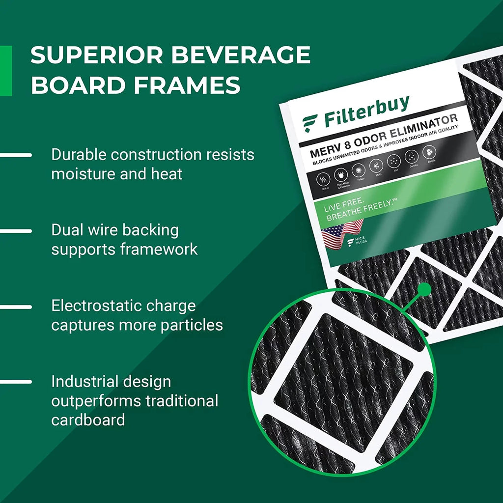 (12-Pack) MERV Activated Filterbuy AC Pleated with Filters Eliminator Odor 8 20x24x1 Air HVAC Furnace Carbon