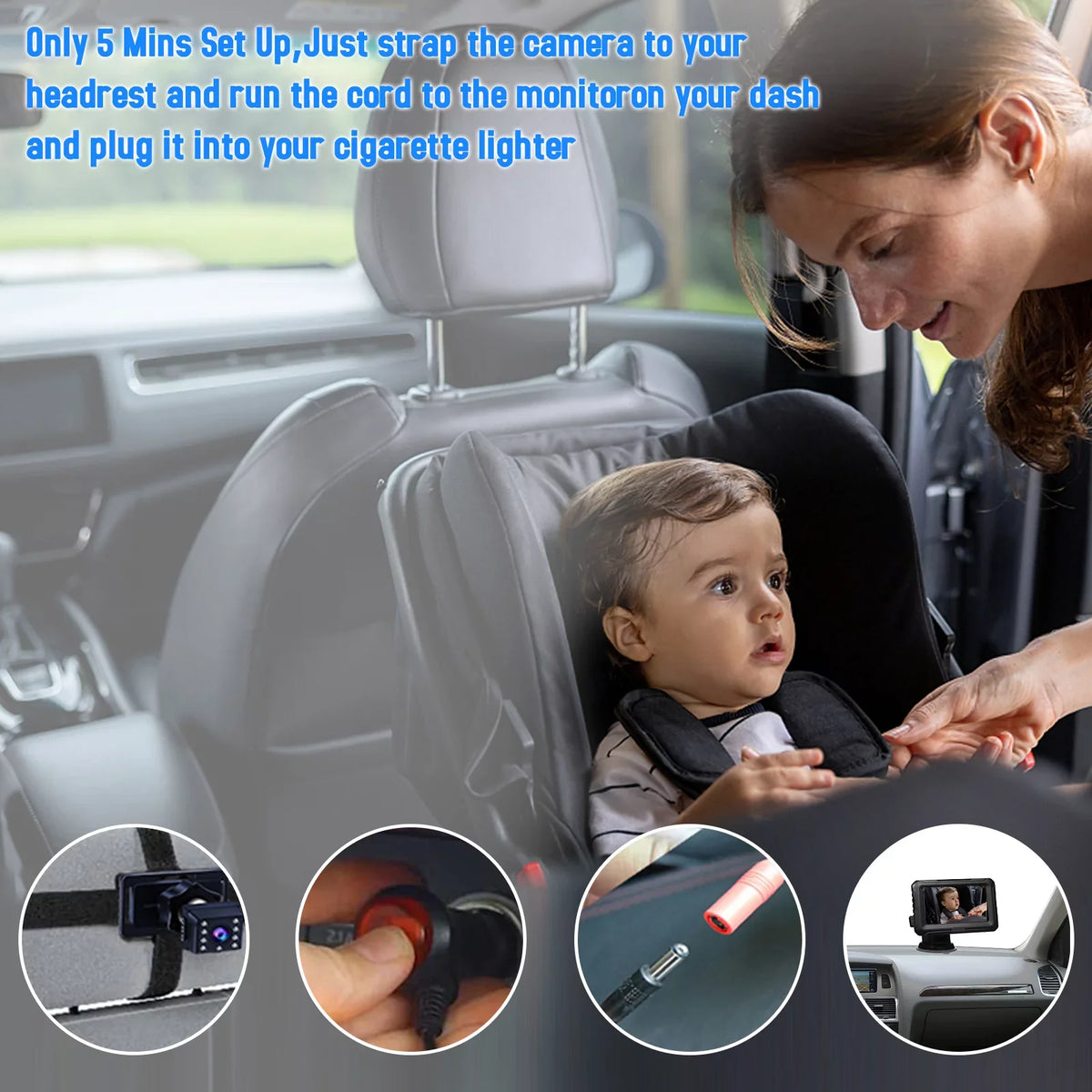 Baby IPS Function Adjustable Night Car Baby Angle Screen with Mirror Pets Car with 4.3'' Shinysix View for Camera 1080P Monitor Mirror, Infants Vision Kids Wide Baby