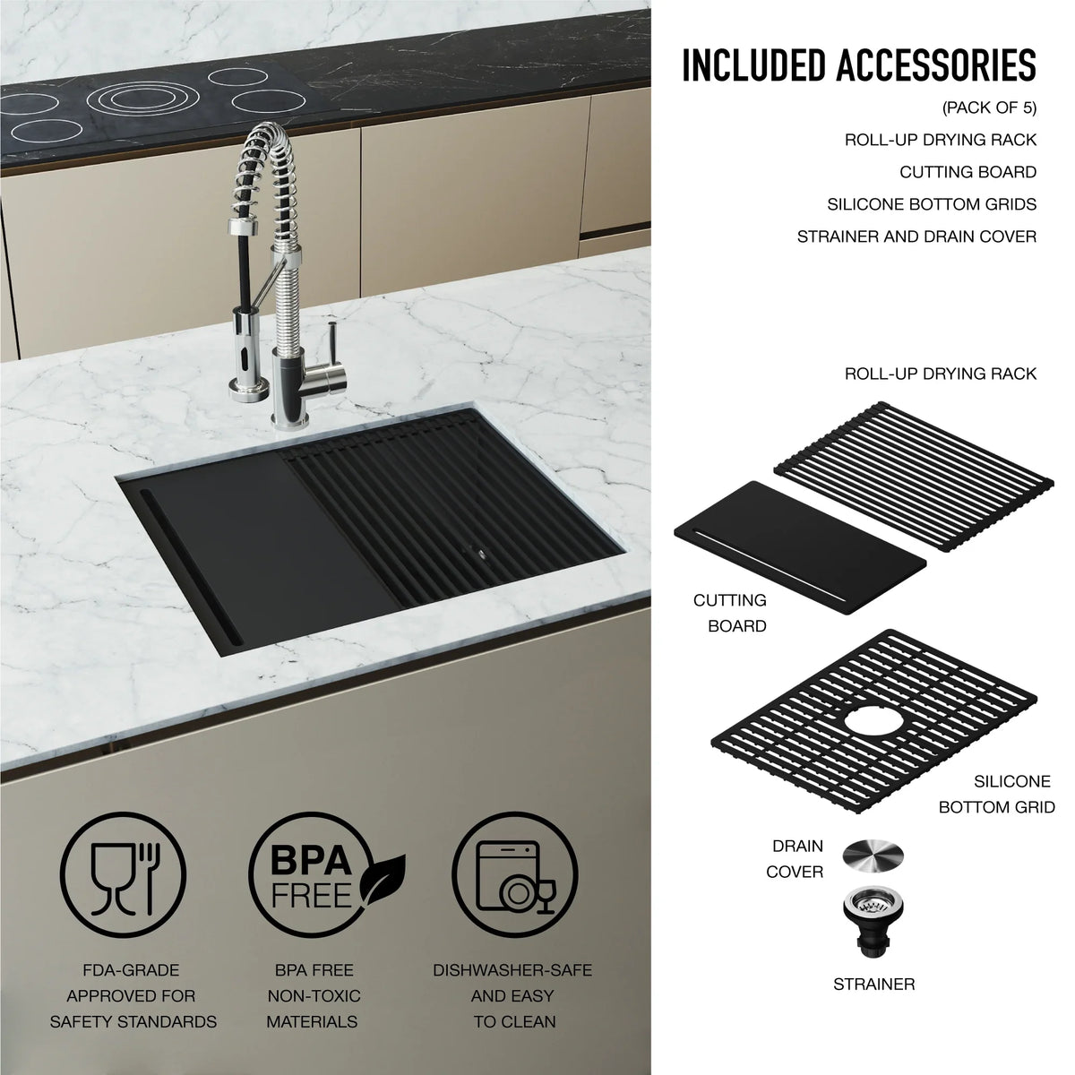 Kitchen Stainless Accessories Undermount with Sink Bowl Steel Single 23 in. VIGO Mercer