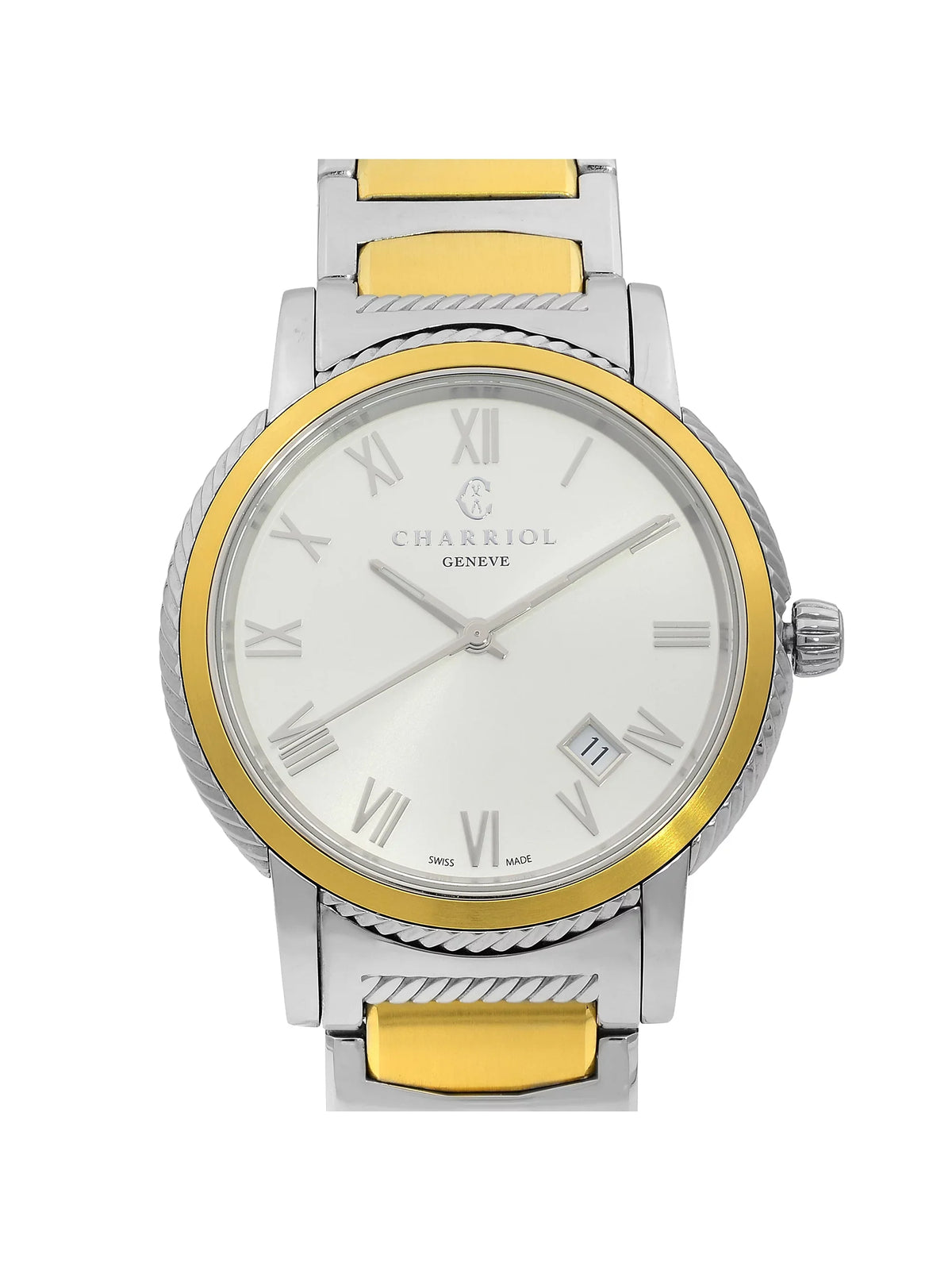 Unisex Watch Two Parisii Dial Tone Silver Quartz P40SY2.931.001 Steel Pre-Owned Charriol