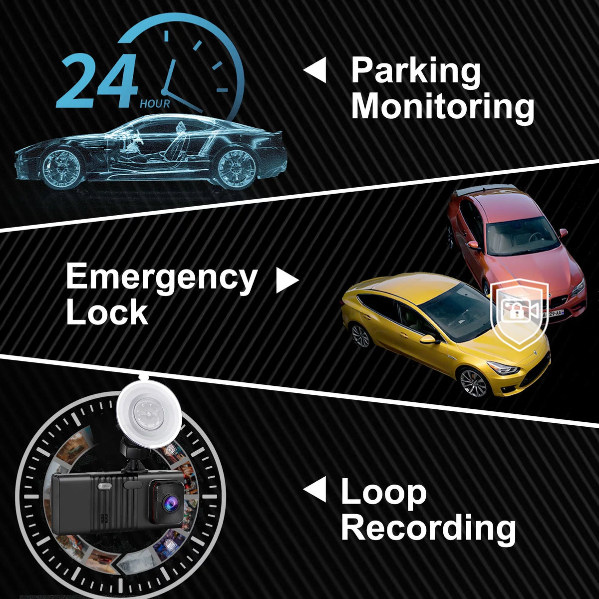 G-Sensor Channel and Camera Vision, TSV Night Camera, Dash with 3 Rear, Backup Car Front 1080P Cam Cam DVR Dual Dash