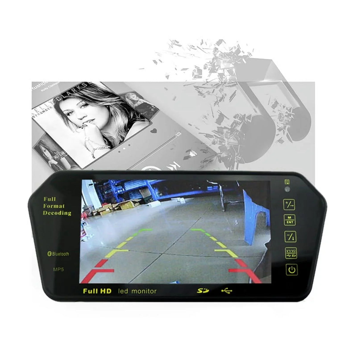 Vision TFT MP5 Monitor Transimitter Night 12-24V Inch Parking 800*480 Rear View Camera Car Mirror USB/SD/FM System 7 Display LCD